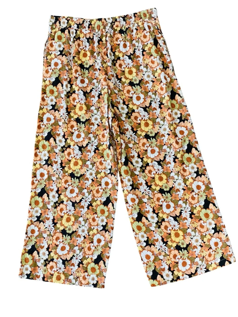 HAVER & BLAIR Floral Linen Cropped Wide Leg Pants